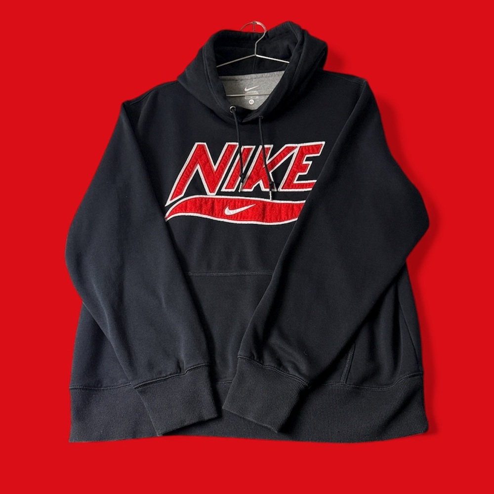 Nike Men's Black Hoodie with Red Logo - Super Warm!